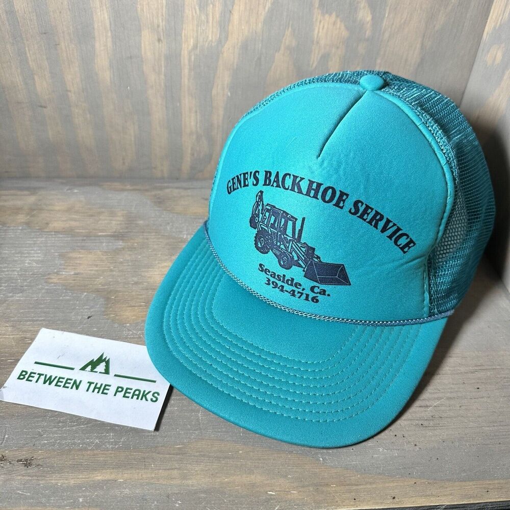 Vintage Nissin Hat Teal Rope SnapBack Gene’s Backhoe Service Seaside, California
